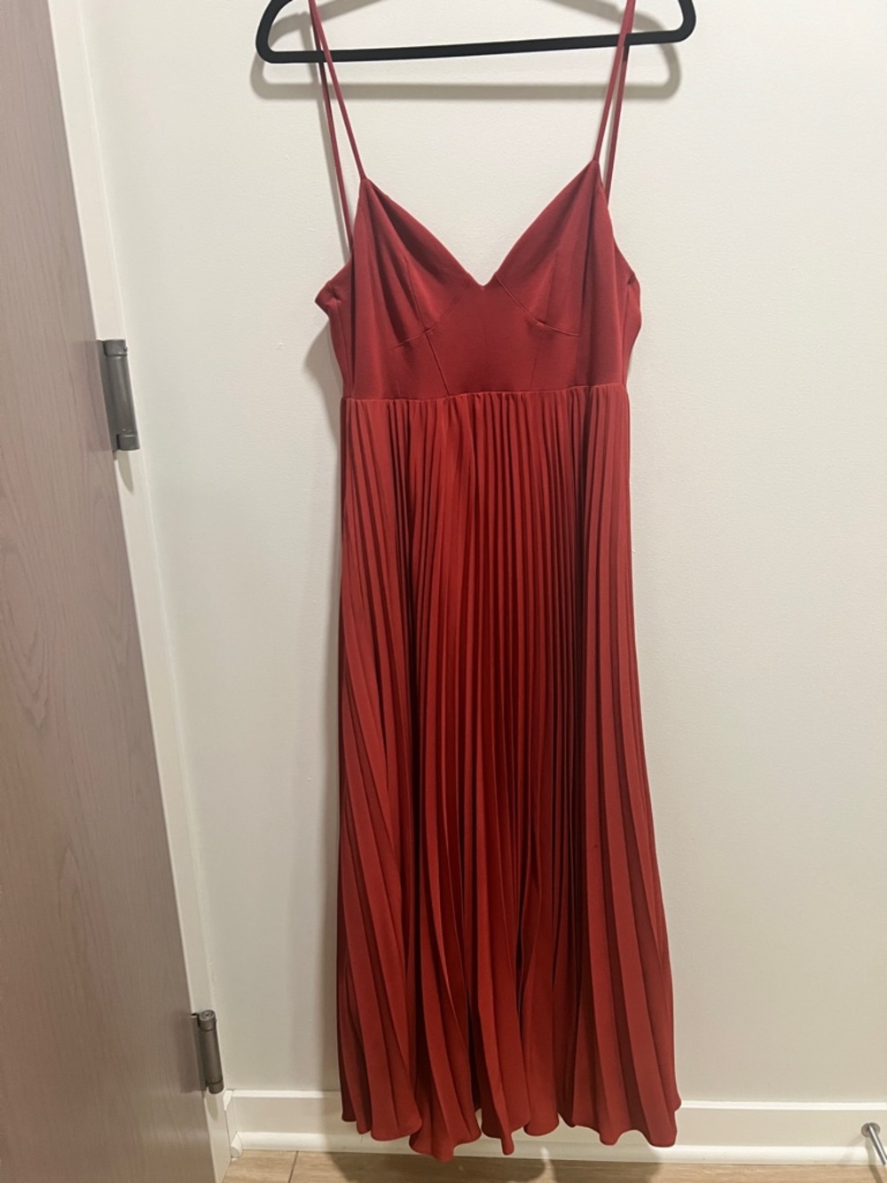 Anthropologie Rust Red Pleated Maxi Dress